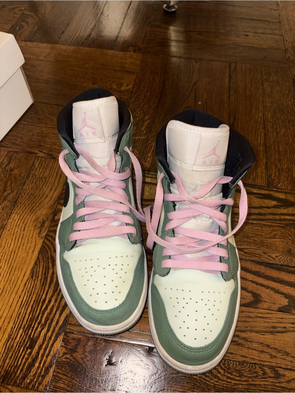 Nike Air Jordan High Top Sneakers in Green, Pink & White